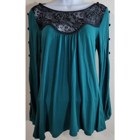 Soft Surroundings Green Black Lace Bodice With Crochet XS Button Shoulders Soft - Picture 1 of 6